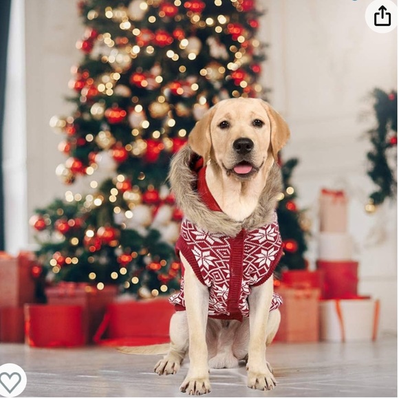 🐶Reindeer Argyle Dig Sweater Coat Jacket  Faux Fur Hood  Size -XSmall *New - Picture 4 of 7